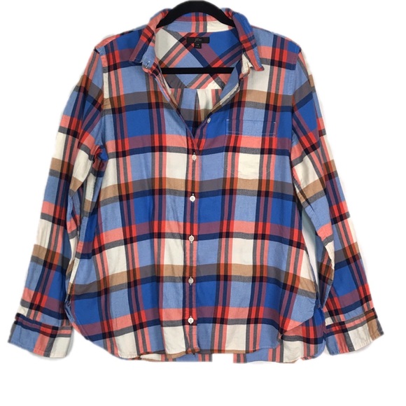 J. Crew Tops - Plus Size 14 J Crew Blue Cream Plaid Thin Flannel